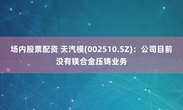 场内股票配资 天汽模(002510.SZ)：公司目前没有镁合金压铸业务